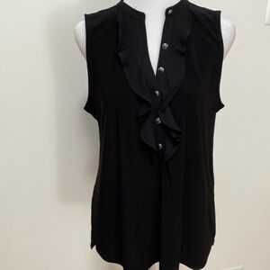 WHBM black ruffles and buttons on front blouse size Large